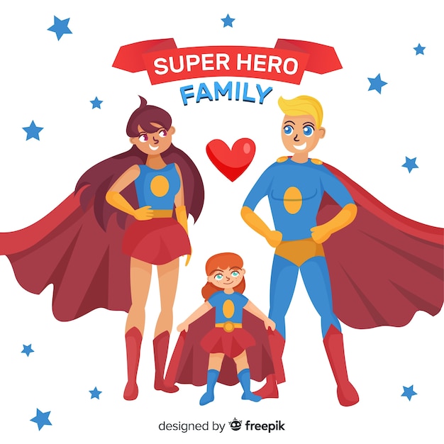 Conceito de família de super-herói em estilo simples