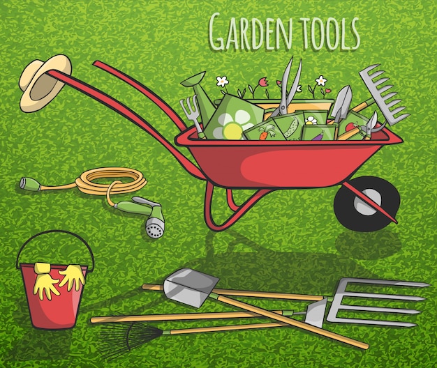 Vetor grátis conceito de ferramentas de jardim
