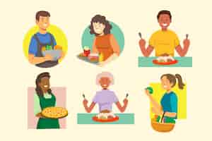 Vetor grátis conceito de ilustração com pessoas com comida