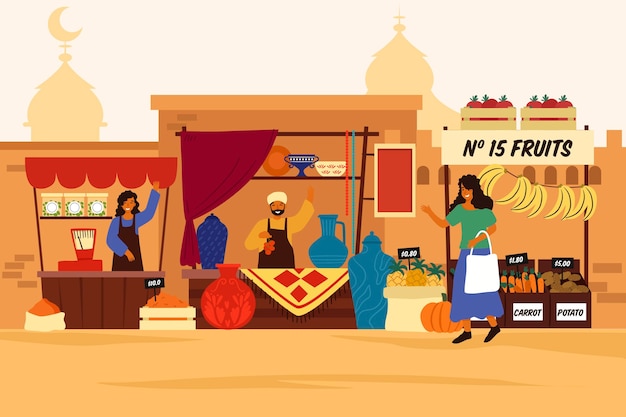 Conceito de ilustração de bazar árabe