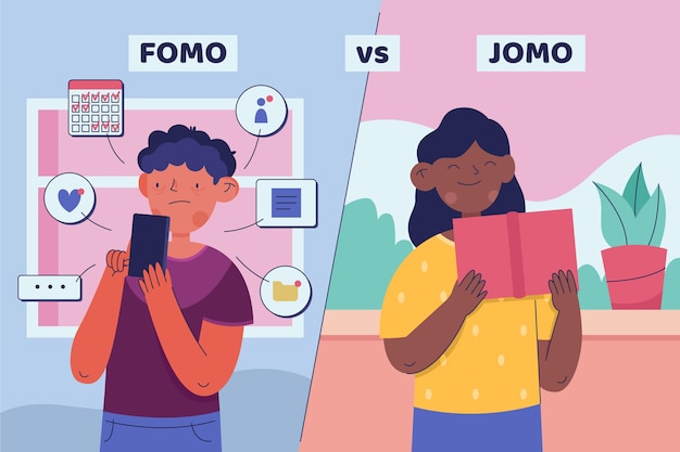 Conceito de ilustração fomo vs jomo