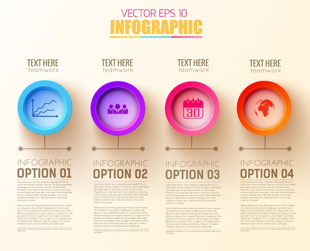 Vetor grátis conceito de infográfico de negócios digitais com quatro ícones e botões redondos coloridos