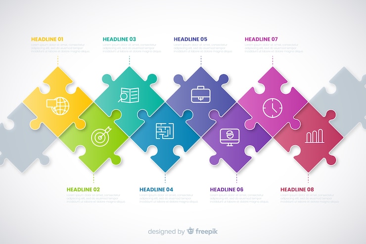 Vetor grátis conceito de infográfico timeline com peças do puzzle