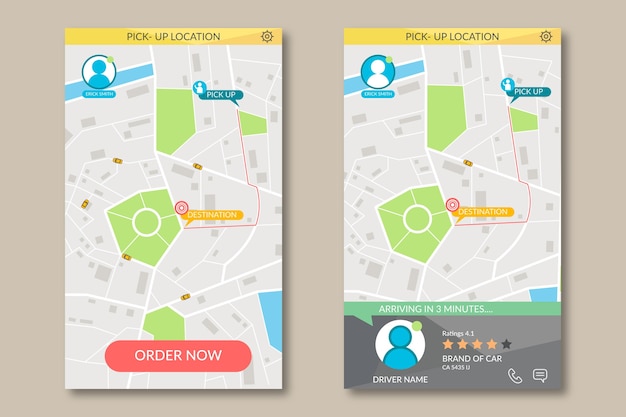 Vetor grátis conceito de interface de aplicativo de táxi