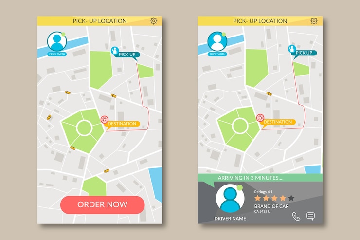 Vetor grátis conceito de interface de aplicativo de táxi