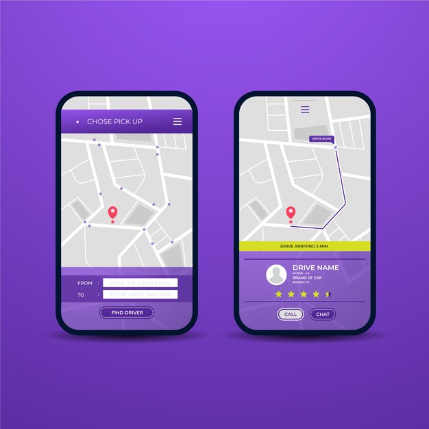 Conceito de interface de aplicativo de táxi