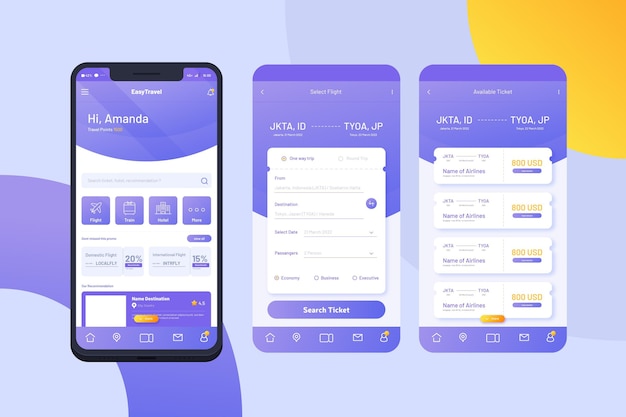 Conceito de interface de aplicativo de viagens