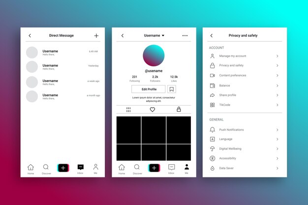 Conceito de interface Tiktok