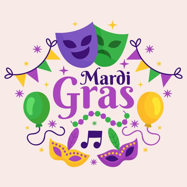 Conceito de mardi gras desenhado à mão
