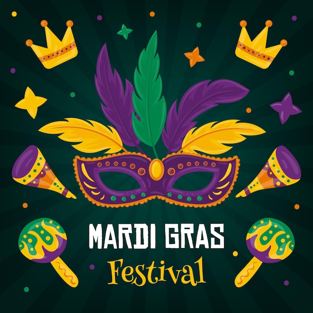 Conceito de mardi gras desenhado à mão