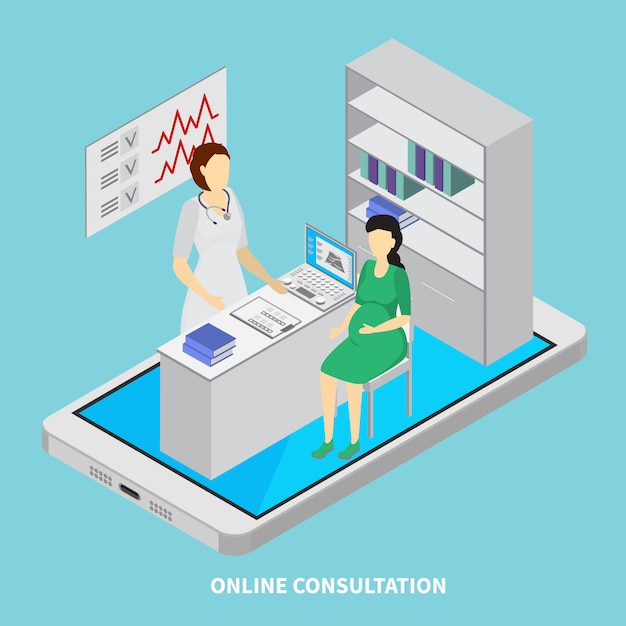 Vetor grátis conceito de medicina móvel com ilustração isométrica de símbolos de consulta on-line