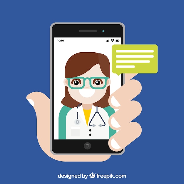 Vetor grátis conceito de médico on-line com smartphone na mão