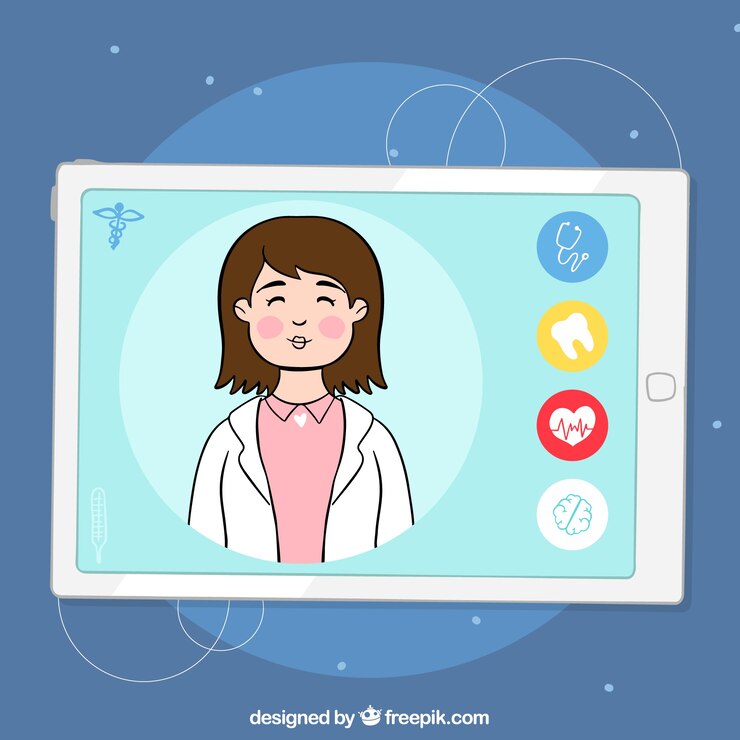 Vetor grátis conceito de médico on-line com tablet