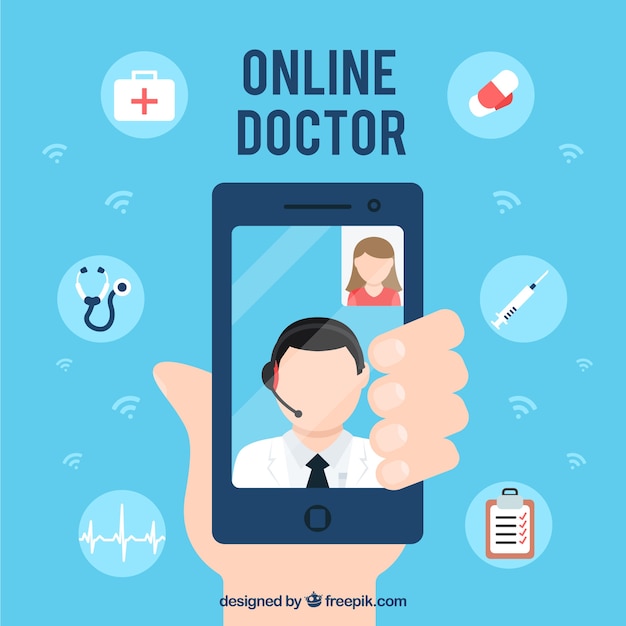 Conceito de médico on-line criativo com smartphone