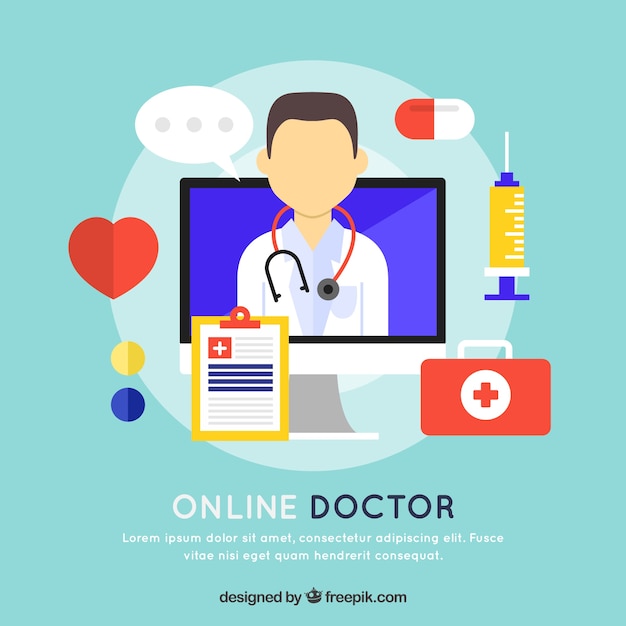 Conceito de médico on-line em design plano