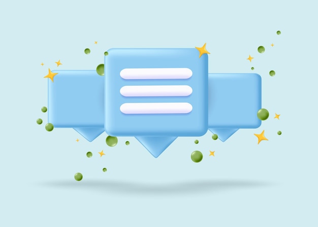 Vetor grátis conceito de mensagem de ícone 3d de bolha de fala bolha de fala realista com pontos para bate-papo caixa de mensagem vetorial