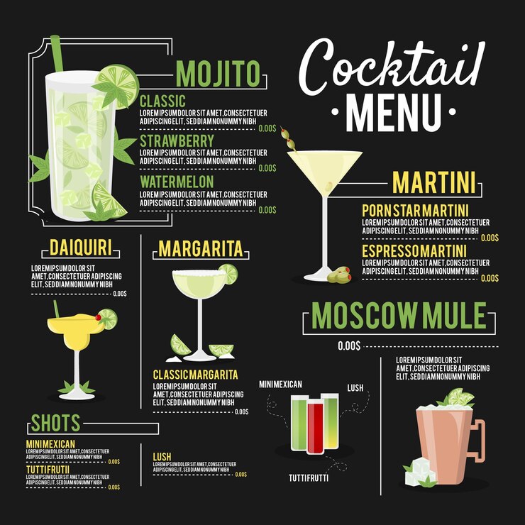 Vetor grátis conceito de menu de coquetel