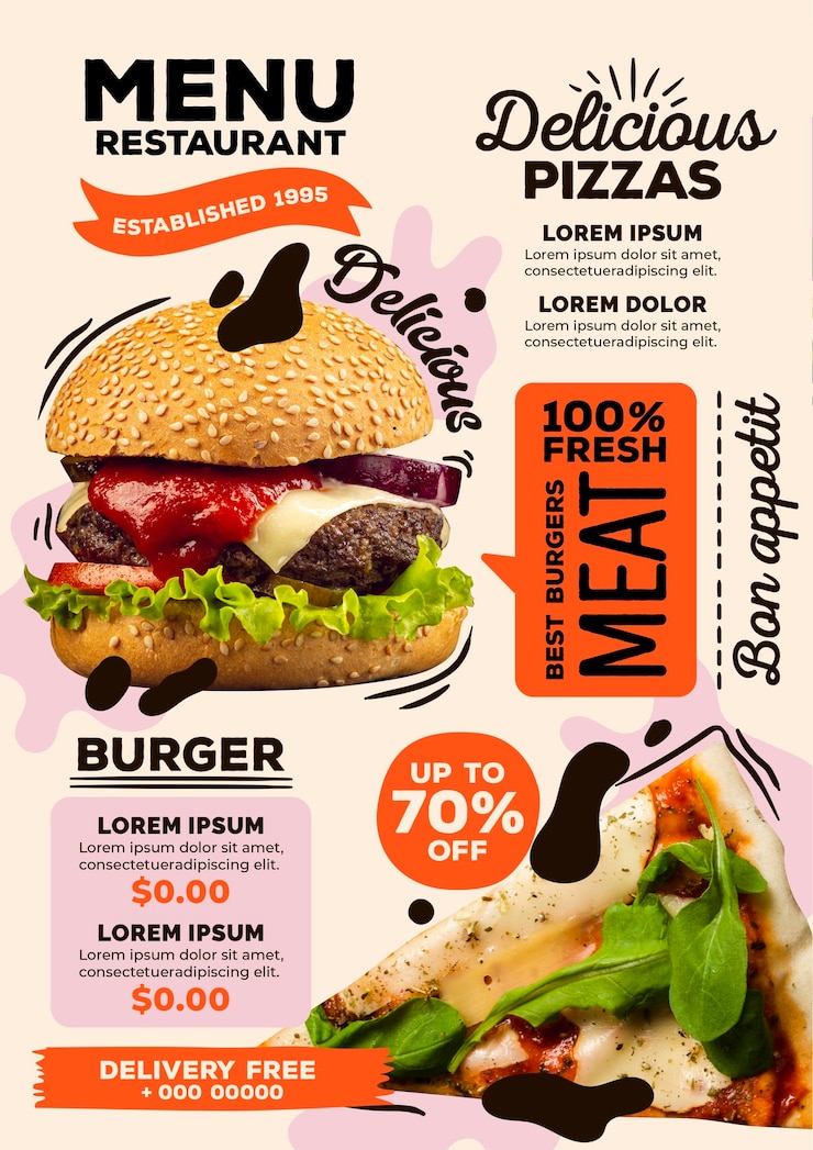 Vetor grátis conceito de menu de restaurante digital