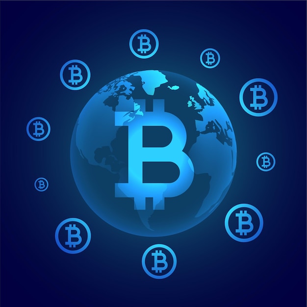 Vetor grátis conceito de moeda digital bitcoin global em torno da terra