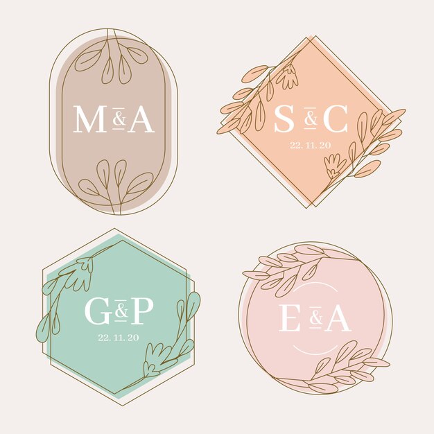 Conceito de monogramas de casamento colorido