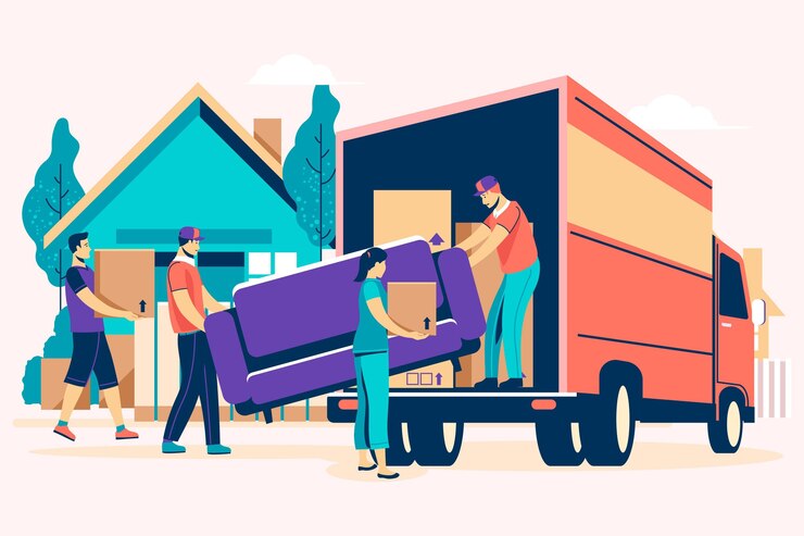 Vetor grátis conceito de mudança de casa de design plano com caminhão