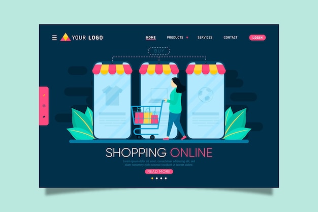 Conceito de página de destino de compras on-line