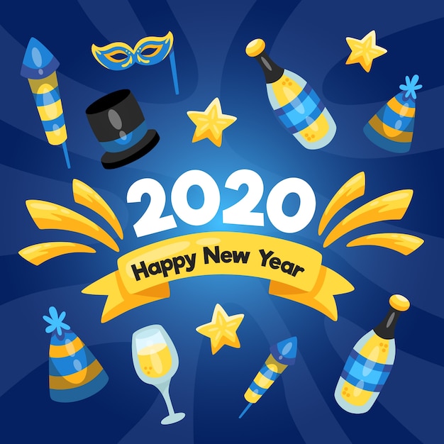 Conceito de plano de fundo do ano novo de design plano 2020
