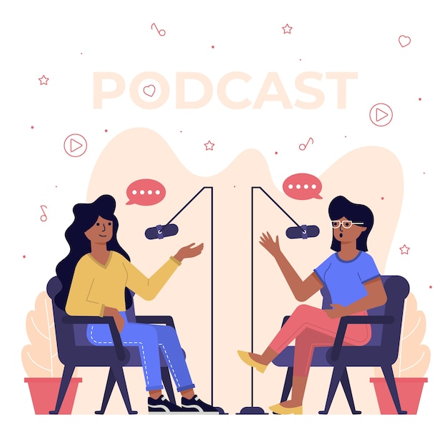 Vetor grátis conceito de podcast com pessoas conversando