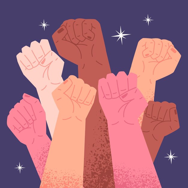 Conceito de punhos levantados multirraciais