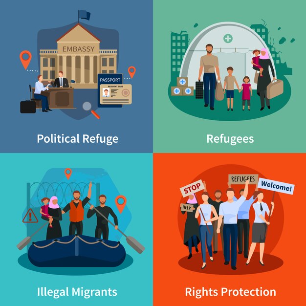Conceito de refugiados sem estado conjunto de refugiados políticos proteção de direitos dos imigrantes ilegais