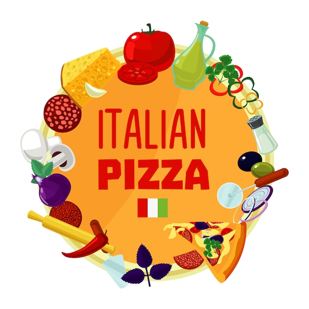 Vetor grátis conceito de rodada de ingredientes de pizza italiana