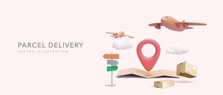 Vetor grátis conceito de serviço de entrega rápida em estilo realista com ilustração vetorial de mapa de avião