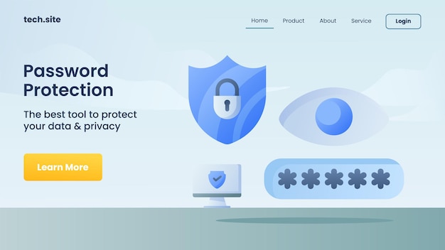 Conceito de tecnologia de proteção de segurança de internet de proteção de senha para ilustração vetorial de página inicial de destino do site