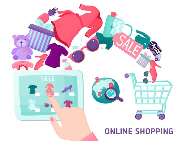 Conceito de tela sensível ao toque de compras on-line