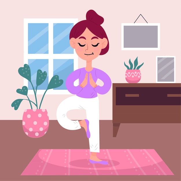 Vetor grátis conceito de treinamento em casa com a mulher fazendo yoga