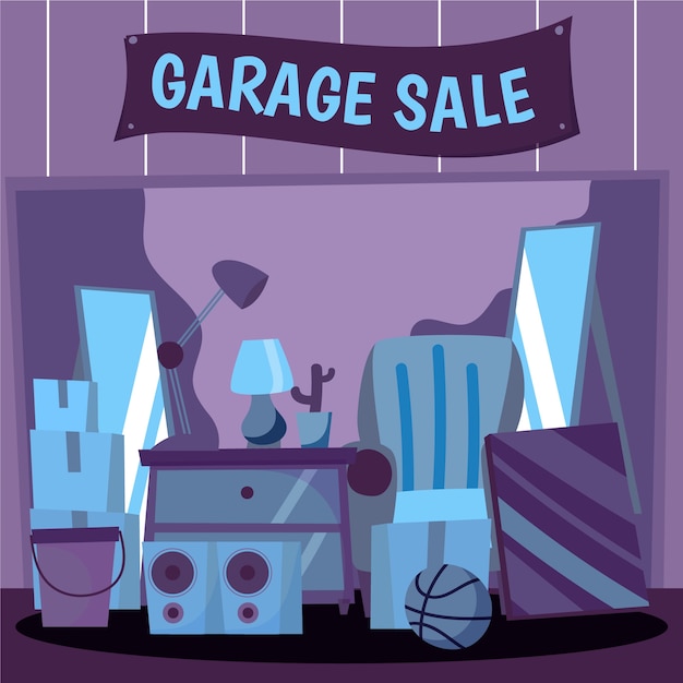 Vetor grátis conceito de venda de garagem com itens