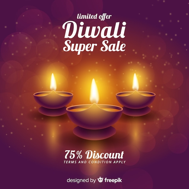 Conceito de venda realista diwali com velas