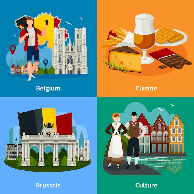Vetor grátis conceito de viagens de estilo plano belga marcos