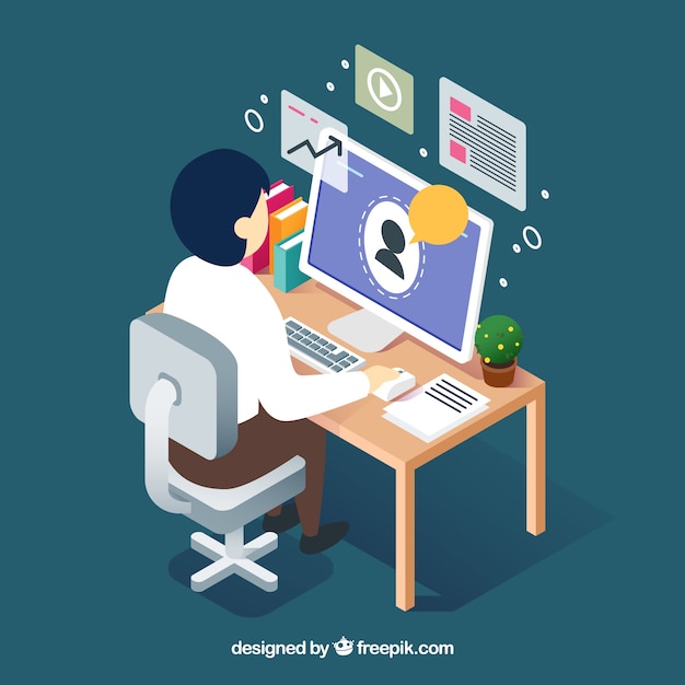 Conceito de webinar com o homem na mesa