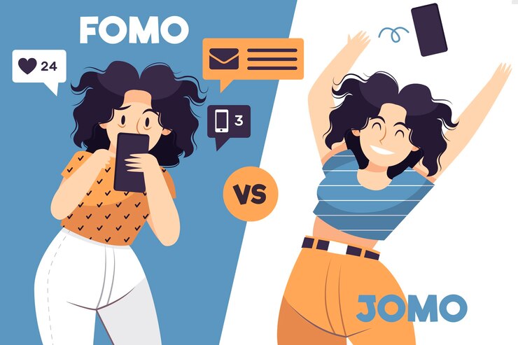 Vetor grátis conceito fomo vs jomo
