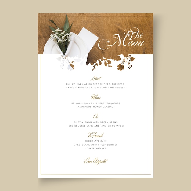 Conceito mínimo de menu de casamento