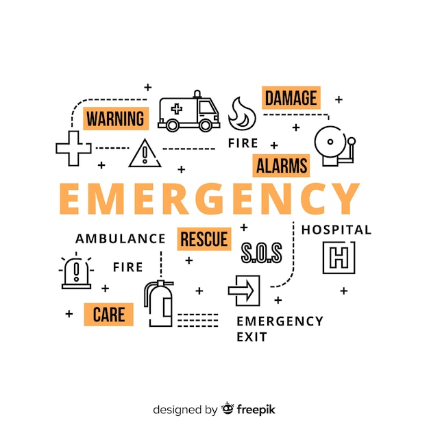 Vetor grátis conceito moderno de palavra de emergência com design plano