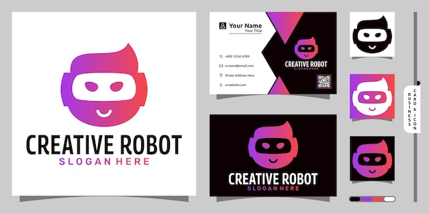 Conceito moderno do logotipo do robô criativo e design de cartão de visita