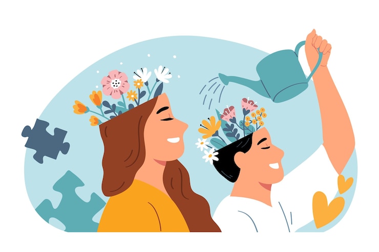 Vetor grátis conceito plano de saúde mental com pessoas que lidam com ilustração vetorial de problemas psicológicos
