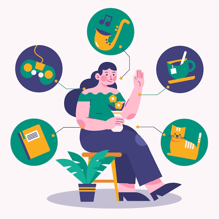 Vetor grátis conceito simples sobre mim com interesses e hobbies