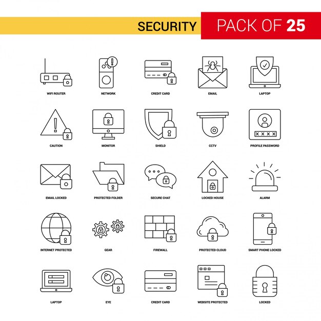 Ícone de linha preta de segurança - 25 Business Outline Icon Set
