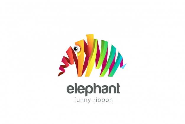 Ícone de logotipo abstrato colorido elefante fita.