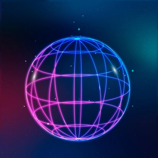 Ícone de tecnologia de rede global em néon em fundo gradiente