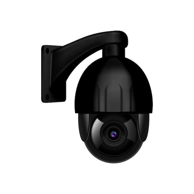 Ícone realista com câmera de vigilância por vídeo preto na ilustração vetorial de fundo branco