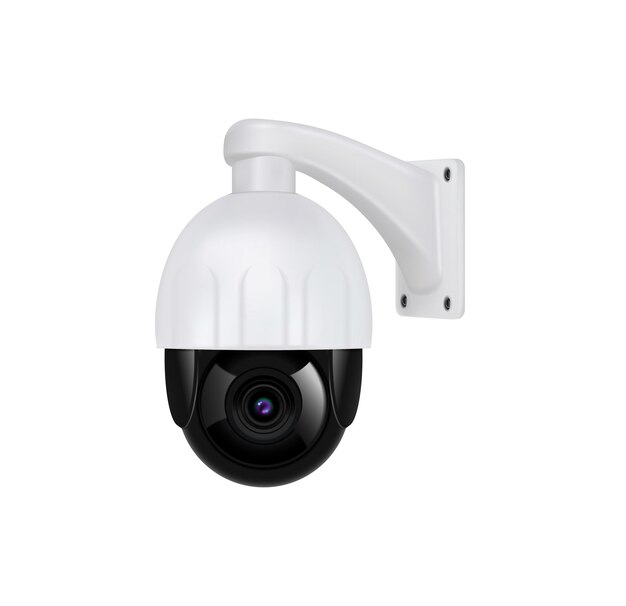 Ícone realista de câmera de vigilância pequena na ilustração vetorial de fundo branco